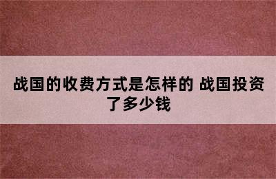 战国的收费方式是怎样的 战国投资了多少钱